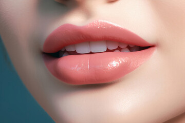 Naklejka premium close up of woman's lips with white teeth