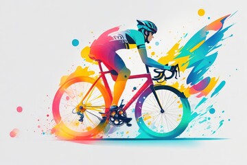 abstract man on his mountain bike ride on colorfull splash ink background, ai generative
