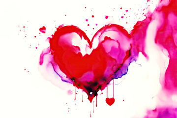 Fototapeta na wymiar Watercolor heart shape in red on white paper background. ai generative