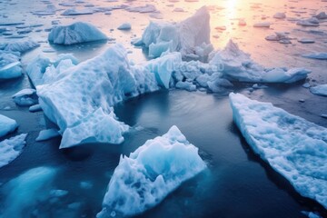 Close-up photograph of melting glaciers. Consequences of climate change and global warming. Generative AI