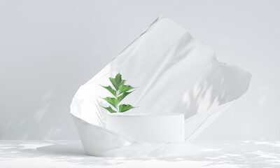 white podium for product presentation. Natural beauty pedestal, relaxation and health, 3d illustration.
