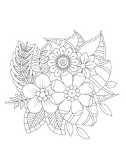 Flower Outline Illustration for Covering Book. Coloring book for kids and adults. animal Aloha Hawaii vector floral artwork. Coloring bo   