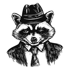 raccoon mafioso wearing suit and hat sketch © Satoru Sketches