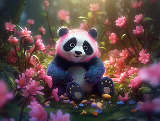 Colorful cute panda illustration