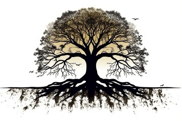 Tree of Life as Panoramic Background - Nature's Abundance and Symbolic Serenity. Generative Ai