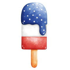 Watercolor Patriotic Popsicle Illustration Isolated on Transparent Background