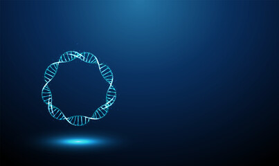 Abstract blue DNA molecule helixes swirled in sircle.