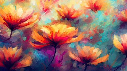 Fototapeta na wymiar Abstract flower illustration as panorama background. Generative AI.