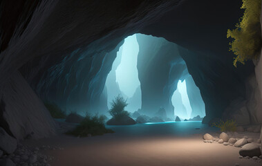 The cave. Magnificent view. Ai generated technology