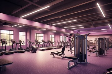 Naklejka premium 3D render of a state-of-the-art fitness facility, featuring well-equipped workout areas, modern exercise machines, and motivated individuals engaged in various fitness activities. Generative AI