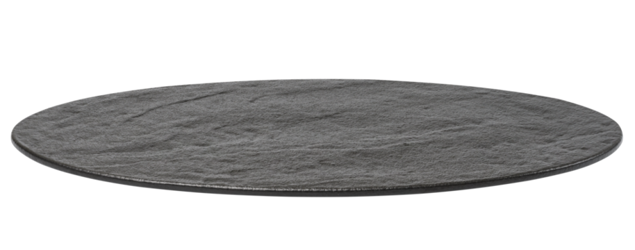 Empty black oval board for serving food on a white isolated background