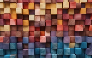 Vibrant Wooden Block Mosaic, Generative AI