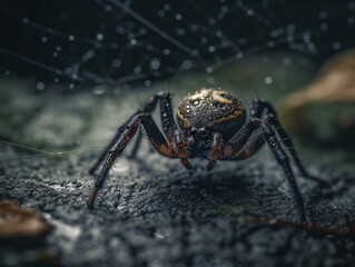 A macro shot of a spider weaving its web, highlighting the precision and intricacy of its craft . Generative AI