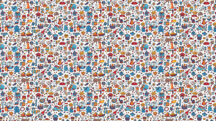 Seamless pattern of drawings for children, created with generative AI technology