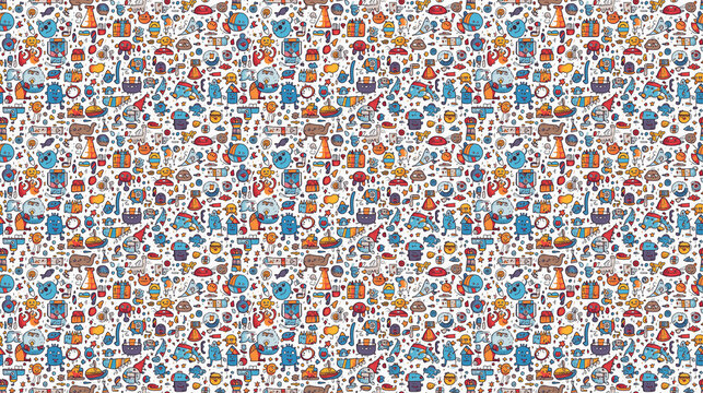 Seamless pattern of drawings for children, created with generative AI technology