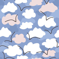 Fototapeta premium Seagulls and clouds. Minimalistic seamless abstract pattern.