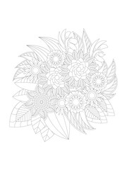 Obraz premium Flowers Leaves Coloring page Adult.Contour drawing of a mandala on a white background. Vector illustration Floral Mandala Coloring Pages, Flower Mandala Coloring Page, Coloring Page For Adul 