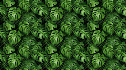 Naklejka na ściany i meble Seamless Monstera jungle plants pattern, created with generative AI technology