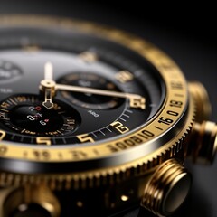 A macro photograph of a luxury watch, capturing the fine details of the watch face and the craftsmanship . Generative AI