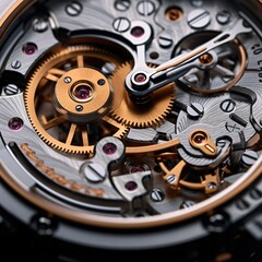 A macro photograph of a luxury watch, capturing the fine details of the watch face and the craftsmanship . Generative AI