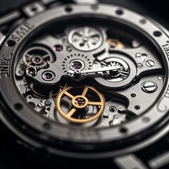 A macro photograph of a luxury watch, capturing the fine details of the watch face and the craftsmanship . Generative AI