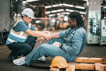 Industrial technician had his hand caught by a piece of machinery. Accidental machine crushing...