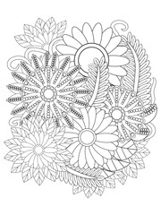 
   Flowers  Leaves Coloring page Adult.Contour drawing of a mandala on a white background.  Vector illustration Floral Mandala Coloring Pages, Flower Mandala Coloring Page, Coloring Page For Adul