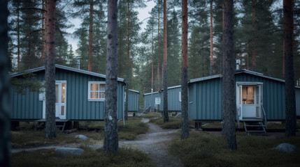 Fototapeta na wymiar bungalows in the middle of the forest. AI Generative