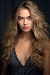 Fototapeta premium Young, blonde haired woman with wavy hair .Beautiful model with long, hairstyle. AI Generative