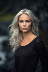 Young, blonde haired woman with wavy hair .Beautiful model with long, hairstyle. AI Generative