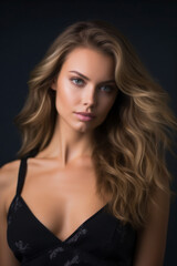 Naklejka premium Young, blonde haired woman with wavy hair .Beautiful model with long, hairstyle. AI Generative