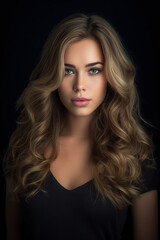 Fototapeta premium Young, blonde haired woman with wavy hair .Beautiful model with long, hairstyle. AI Generative