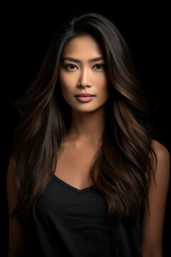 Young, Asian woman with wavy hair .Beautiful model with long, hairstyle .AI Generative