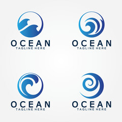 wavy blue ocean water letter O ocean wave logo design vector