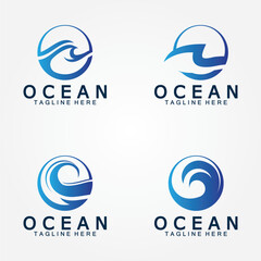 wavy blue ocean water letter O ocean wave logo design vector