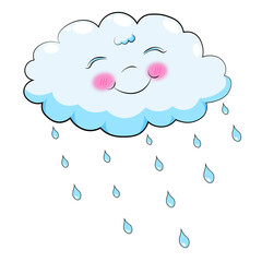 Smile cute raining cloud. Lovely vector cartoon illustration