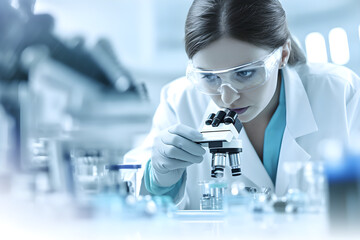 A laboratory worker examines samples using a microscope, Generative AI