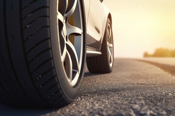 a car road. closeup of car wheels. travel concept. generative ai.