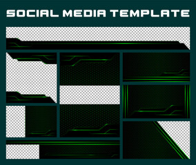 Obraz premium unique social media template with green gaming theme and free space png for the image you want to use, with dark color theme