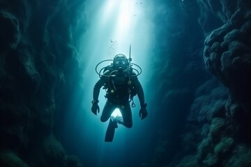 Deep Sea Diving: Scuba Diver Exploring the Depths, Generative AI