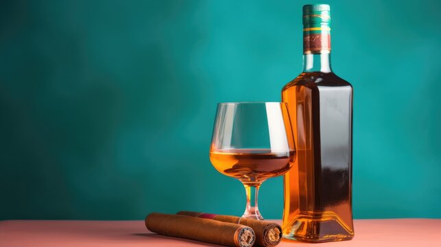 luxury bottle of whiskey on table with cigare