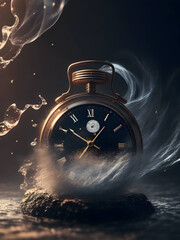Fading Time: Time swirling around a pocket watch and running out created with generative ai