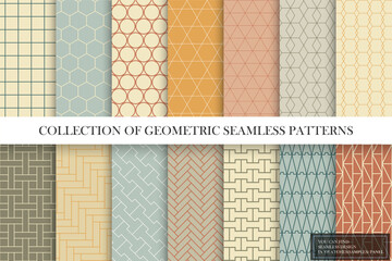 Collection of seamless colorful ornamental geometric patterns. Trendy vector oriental vintage backgrounds. Grid textures. You can find endless design in swatches panel