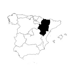Vector map of the province of Aragón highlighted highlighted in black on the map of Spain.