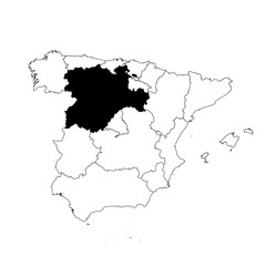 Vector map of the province of Castilla y León highlighted highlighted in black on the map of Spain.