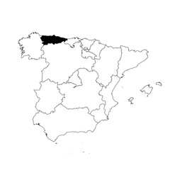 Vector map of the province of Asturias highlighted highlighted in black on the map of Spain.