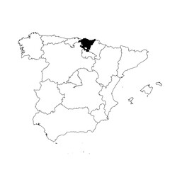Obraz premium Vector map of the province of País Vasco highlighted highlighted in black on the map of Spain.