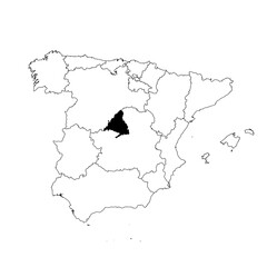 Vector map of the province of Comunidad de Madrid highlighted highlighted in black on the map of Spain.