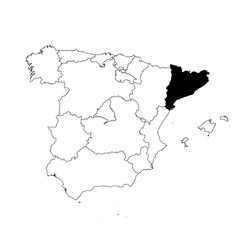 Obraz premium Vector map of the province of Cataluña highlighted highlighted in black on the map of Spain.