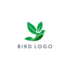 Creative luxury modern bird with green leaf logo template vector icon	